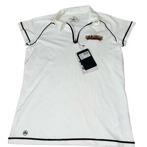 Rockstar golf Polo women's white black piping embroidered logo NEW SZ MD